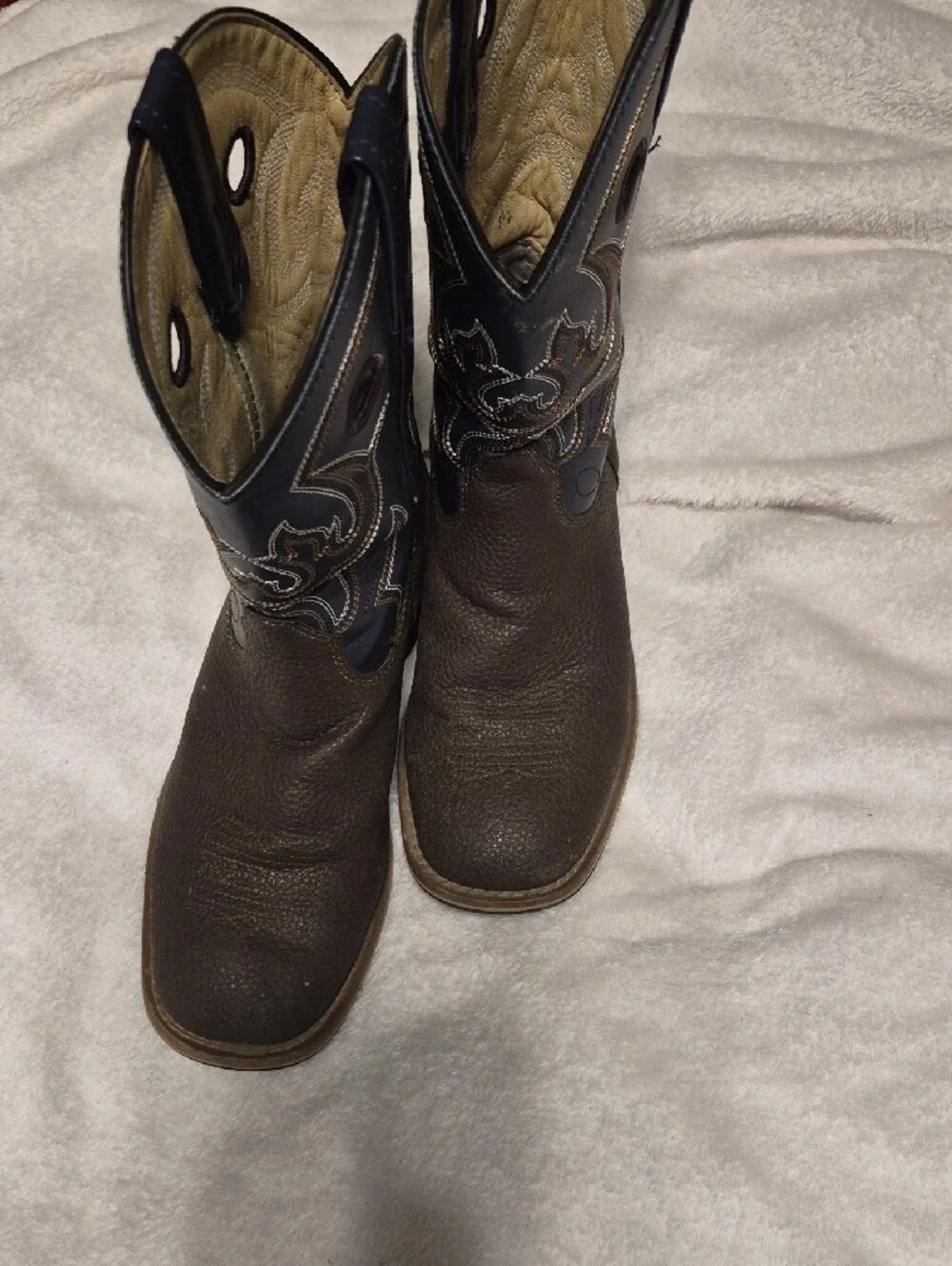 Boys Brown & Navy Western Pull-On Work Boots